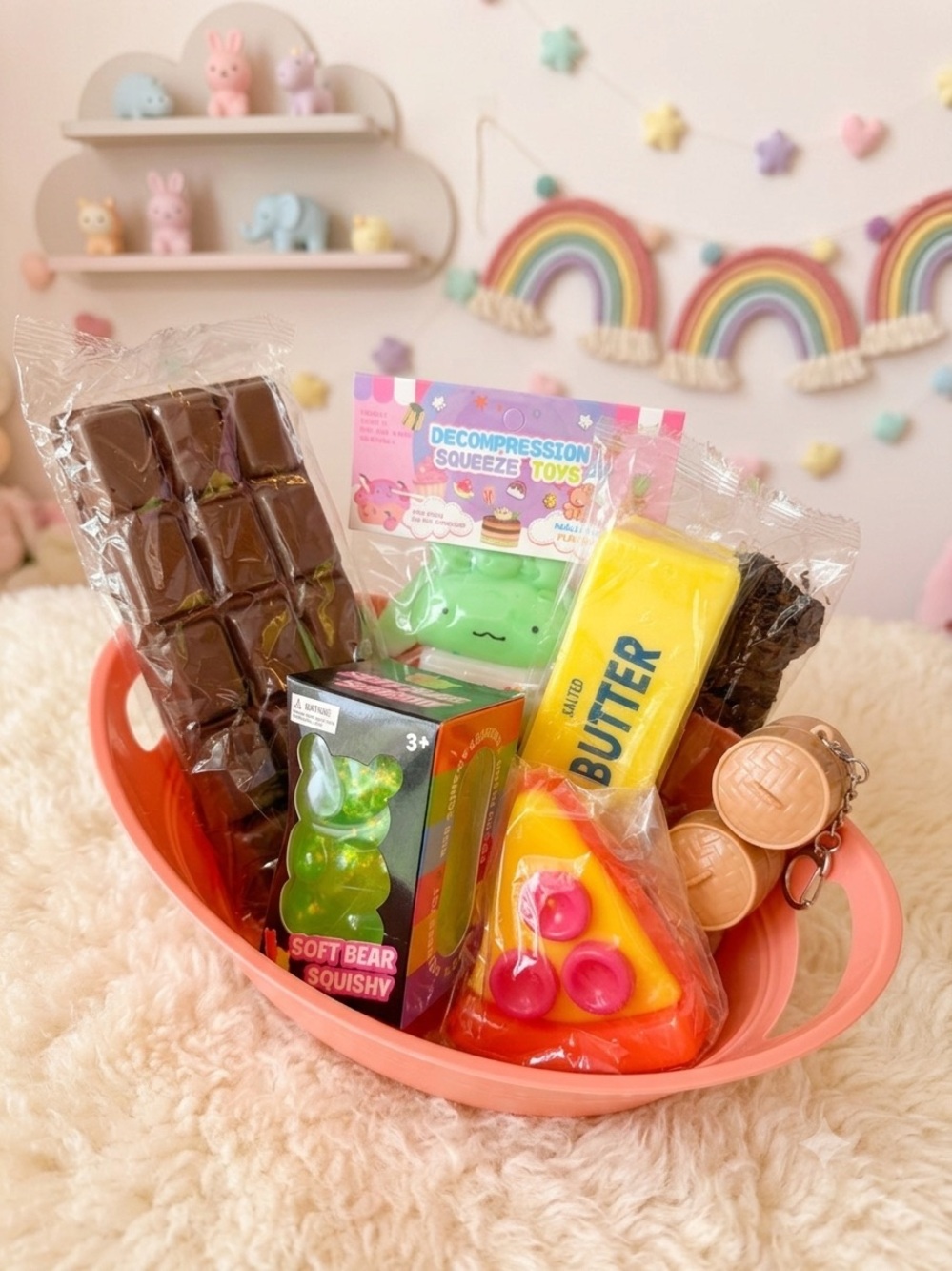 Decompression Squeeze Toy Gift Set - Bright Yellow, Pink, Green